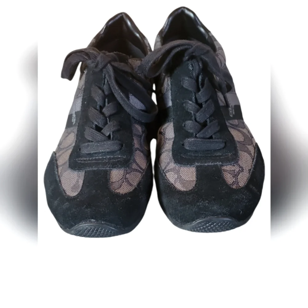 Coach Kelson Black & Gray Signature Monogram Athletic Canvas Suede Shoes 9.5 - Picture 11 of 12